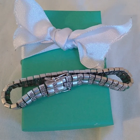 Sterling Silver Double Channel Set CZ Tennis 7.0 Bracelet with Safety